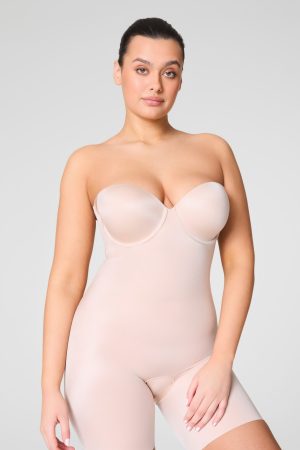 SPANXshape? Suit Your Fancy Strapless Cupped Mid-Thigh Bodysuit | Champagne Beige