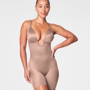 SPANXshape?  Suit Your Fancy Plunge Low-Back Mid-Thigh Bodysuit | Cafe Au Lait