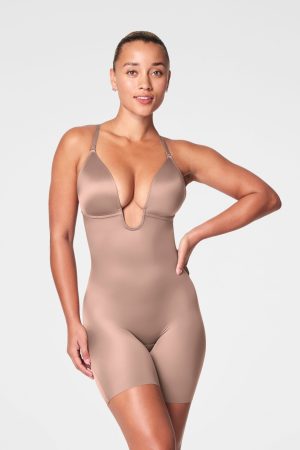 SPANXshape? Suit Your Fancy Plunge Low-Back Mid-Thigh Bodysuit | Cafe Au Lait