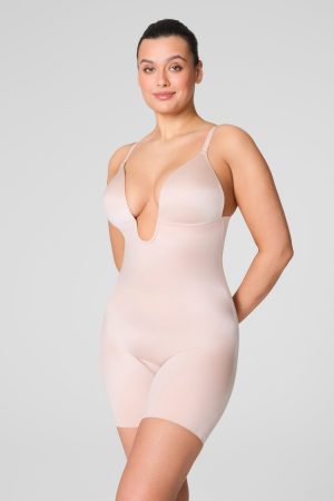 SPANXshape? Suit Your Fancy Plunge Low-Back Mid-Thigh Bodysuit | Champagne Beige