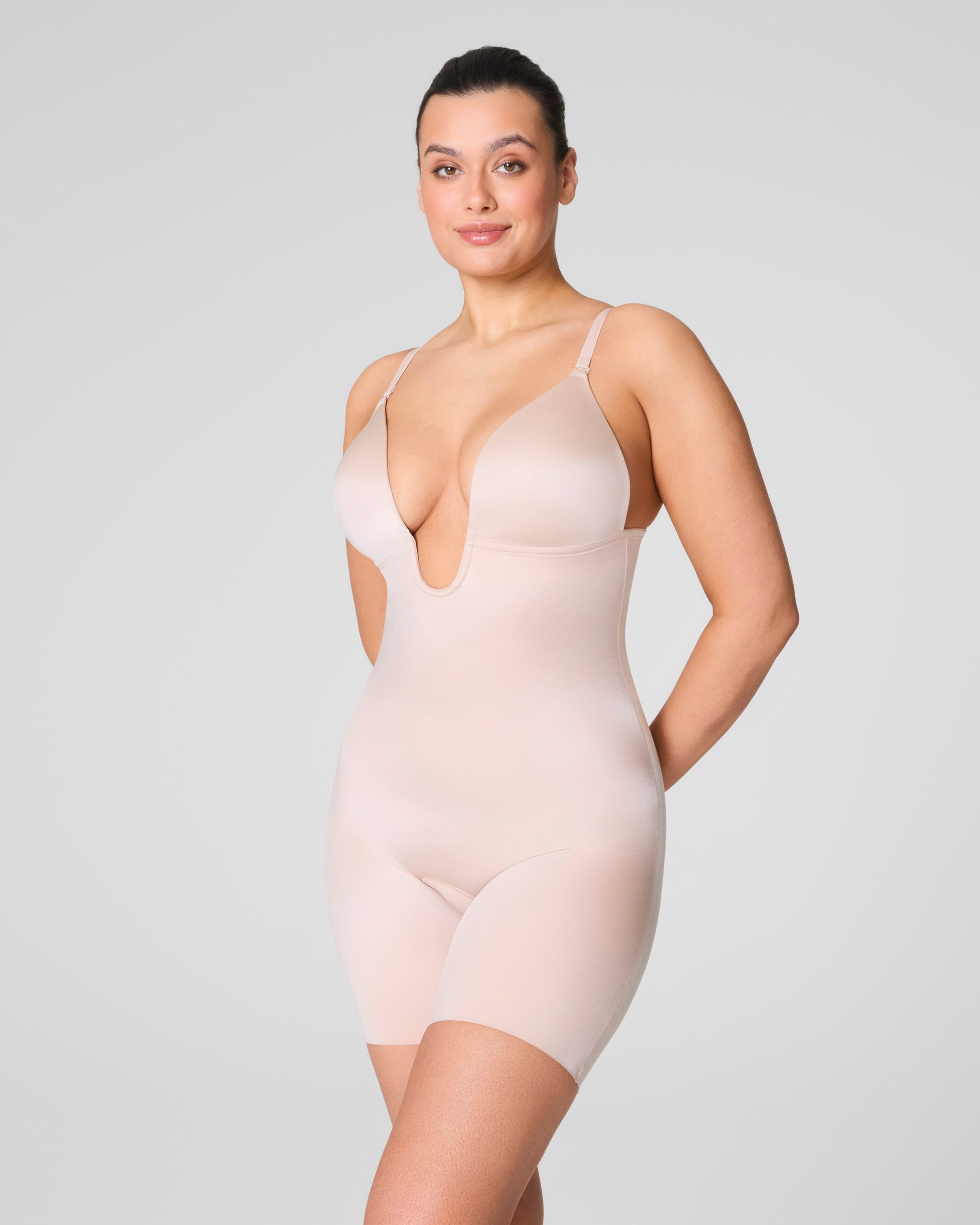 SPANXshape? Suit Your Fancy Plunge Low-Back Mid-Thigh Bodysuit | Champagne Beige