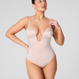 SPANXshape?  Suit Your Fancy Plunge Low-Back Thong Bodysuit | Champagne Beige