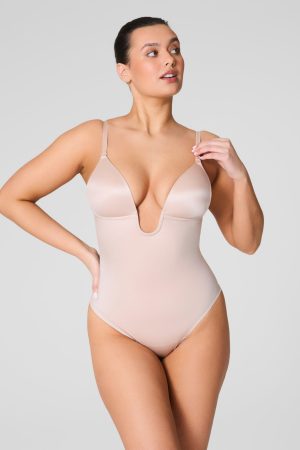 SPANXshape? Suit Your Fancy Plunge Low-Back Thong Bodysuit | Champagne Beige