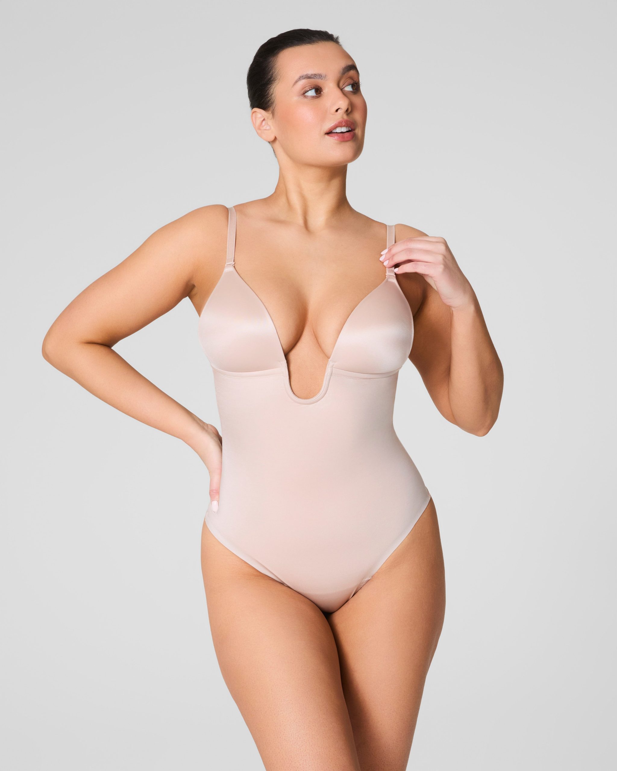 SPANXshape? Suit Your Fancy Plunge Low-Back Thong Bodysuit | Champagne Beige