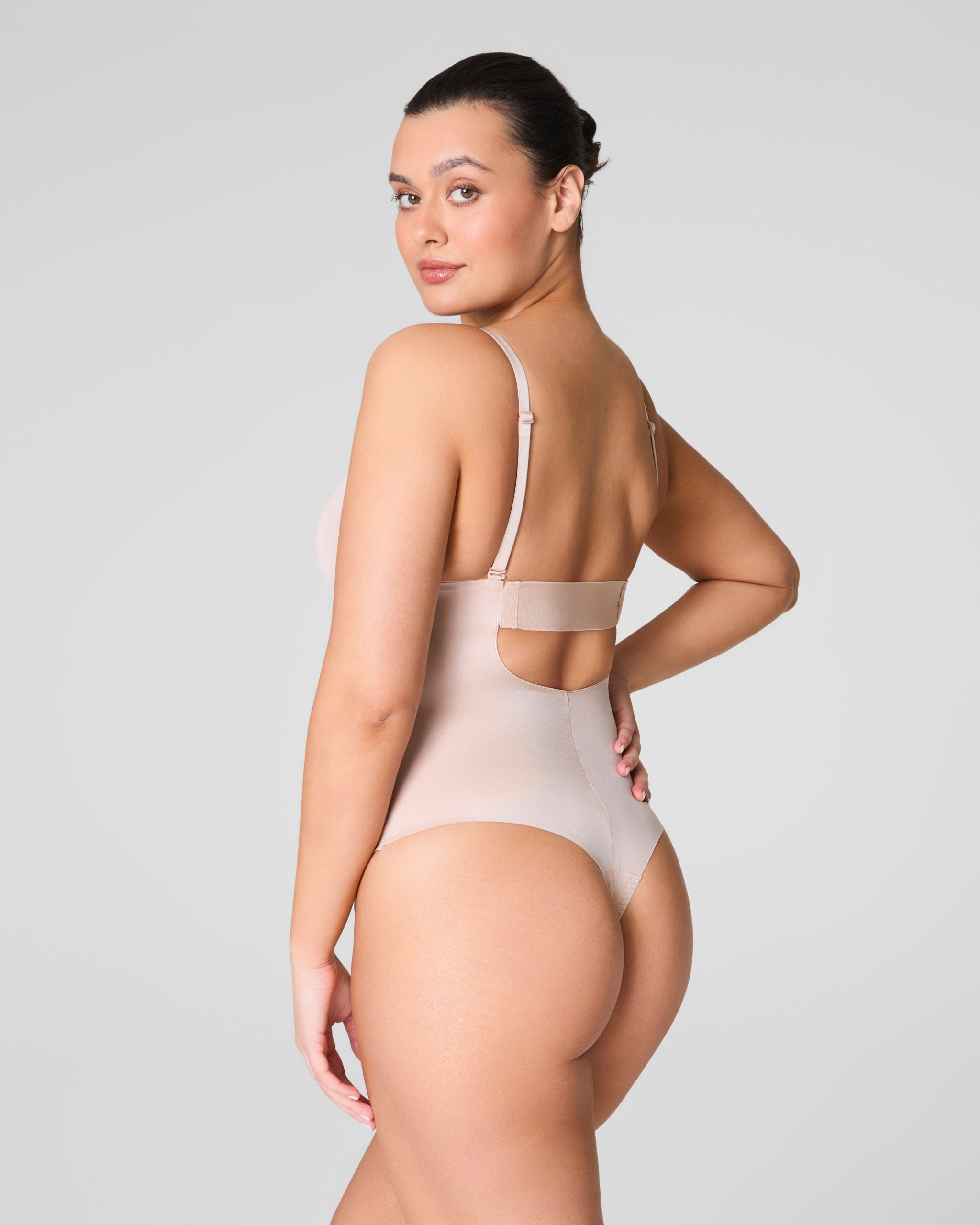 SPANXshape? Suit Your Fancy Plunge Low-Back Thong Bodysuit | Champagne Beige - Image 2