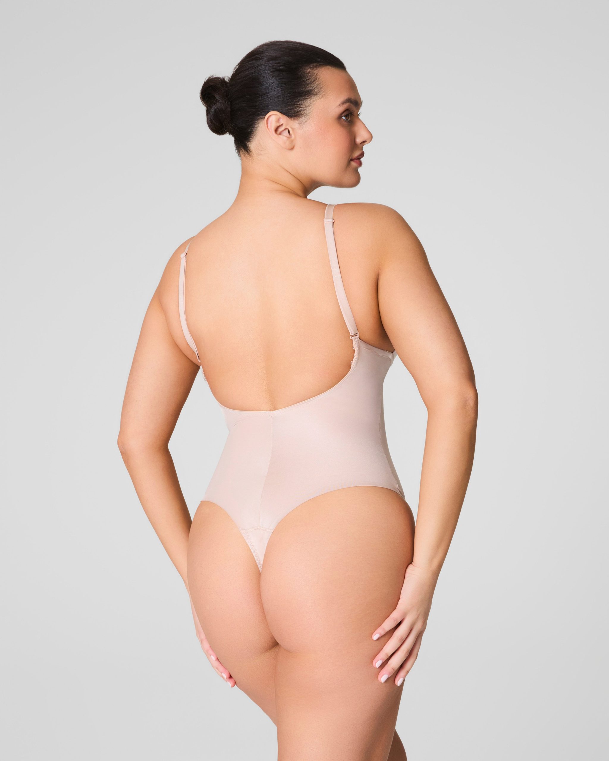 SPANXshape? Suit Your Fancy Plunge Low-Back Thong Bodysuit | Champagne Beige - Image 4