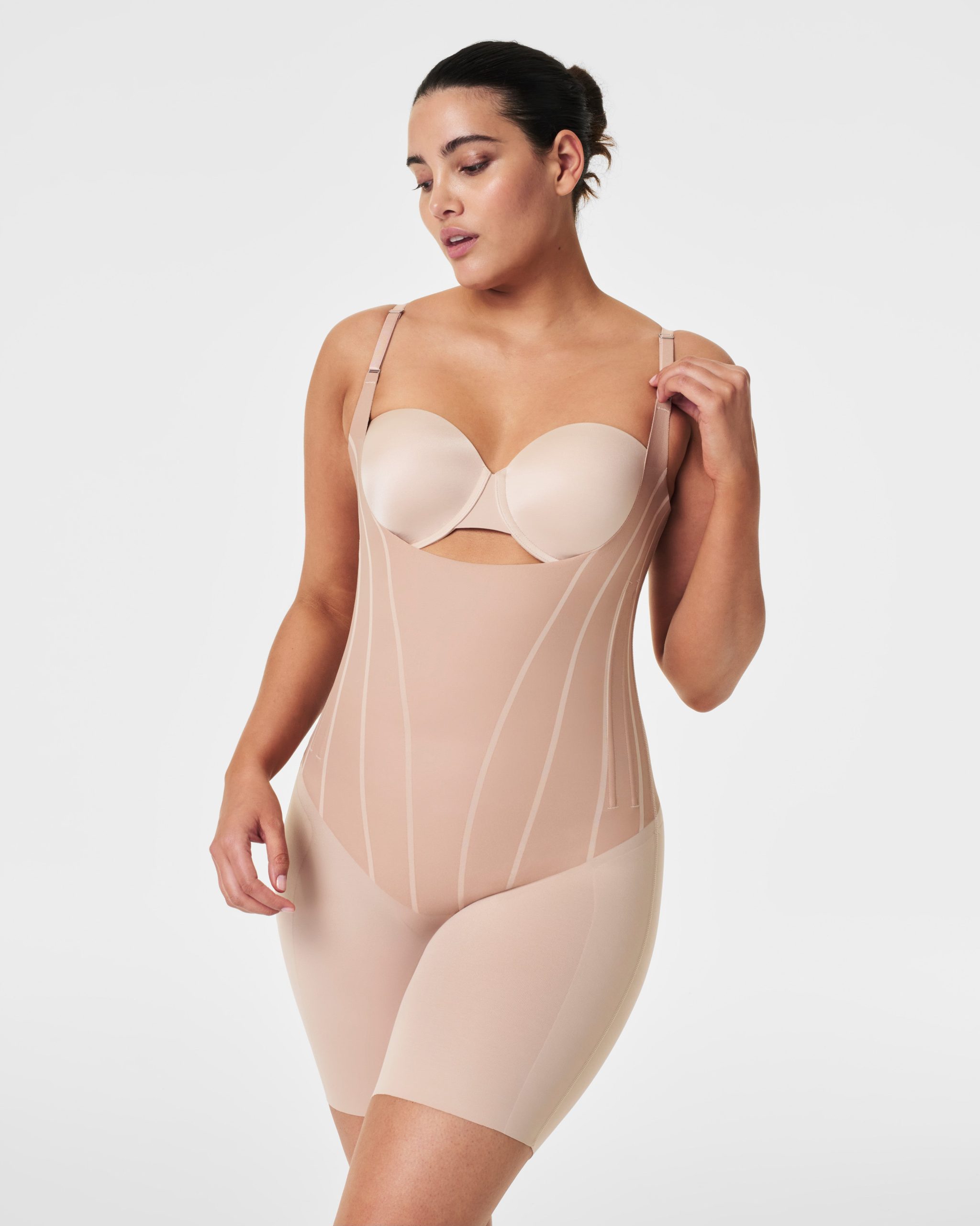 SPANXsupersculpt? TotalContour Open-Bust Mid-Thigh Bodysuit | Natural Bronze