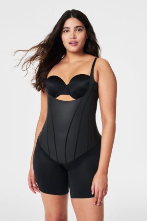 SPANXsupersculpt? TotalContour Open-Bust Mid-Thigh Bodysuit | Very Black