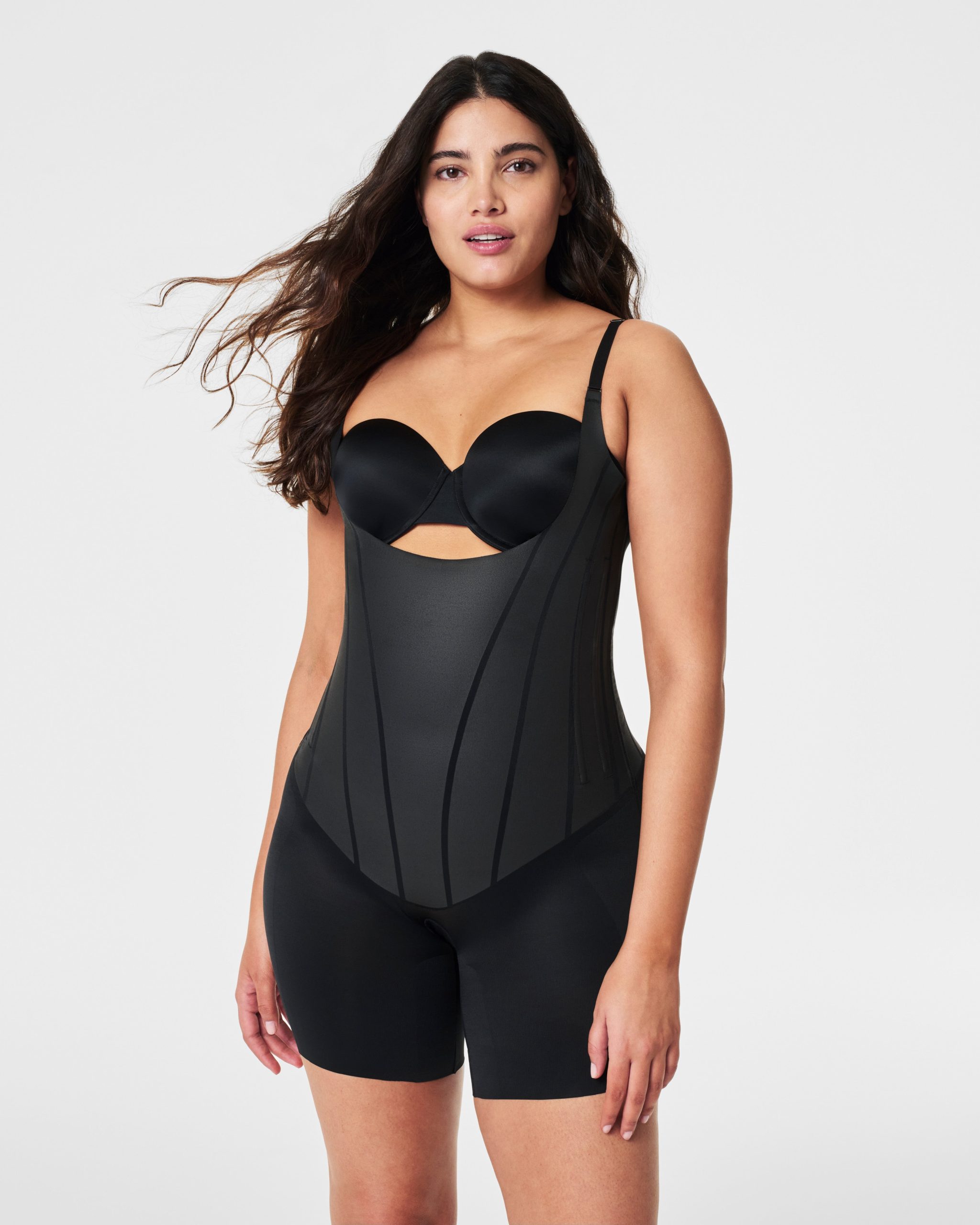 SPANXsupersculpt? TotalContour Open-Bust Mid-Thigh Bodysuit | Very Black