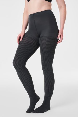 SPANXshape? Rib Knit Shorty Tights | Charcoal Heather Cozy Rib