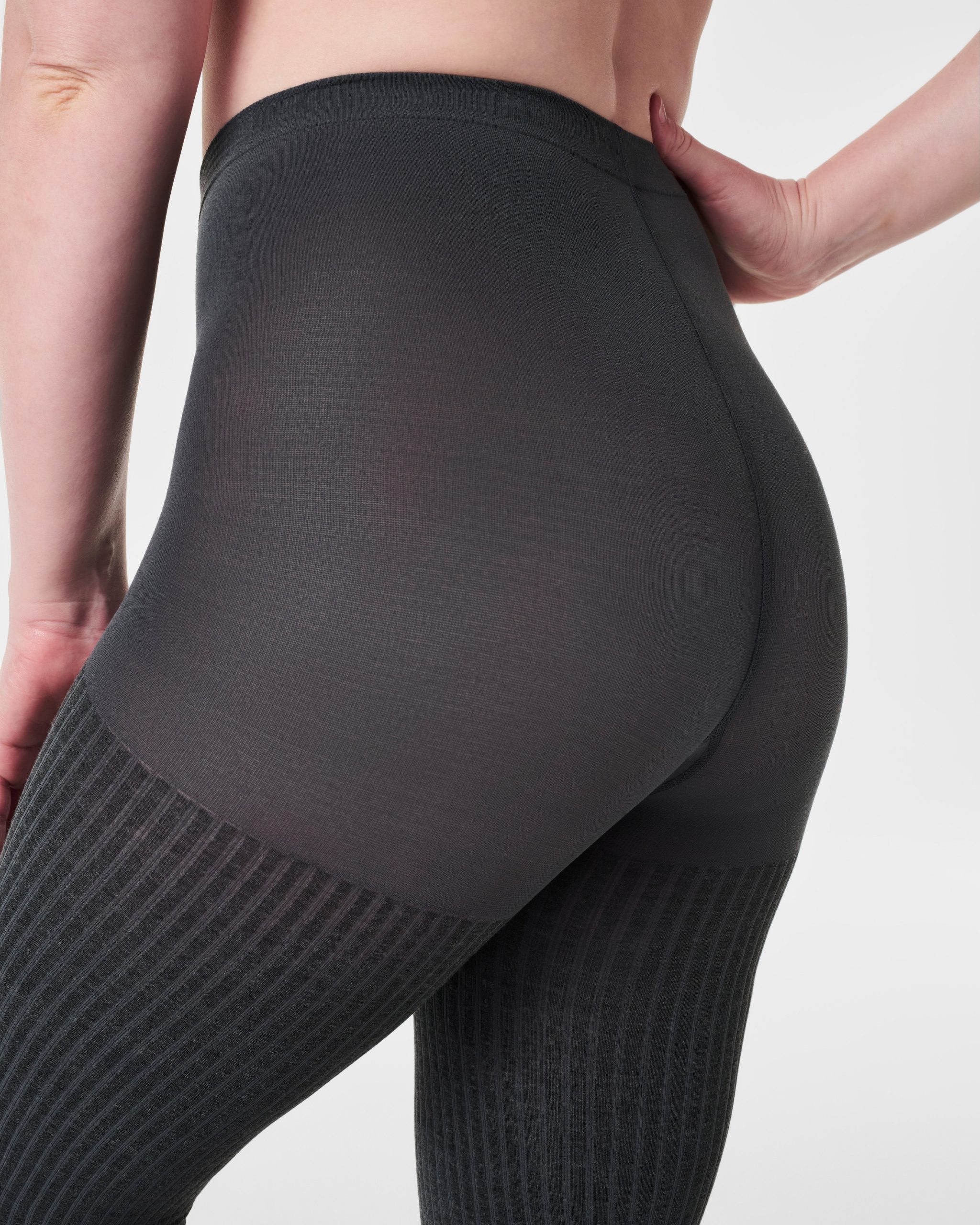SPANXshape? Rib Knit Shorty Tights | Charcoal Heather Cozy Rib - Image 4