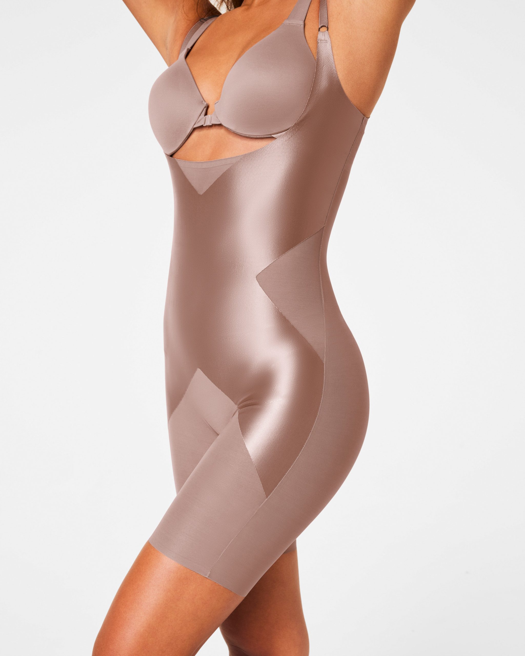 SPANXshape? Satin-X? Open-Bust Mid-Thigh Bodysuit | Cafe Au Lait - Image 3