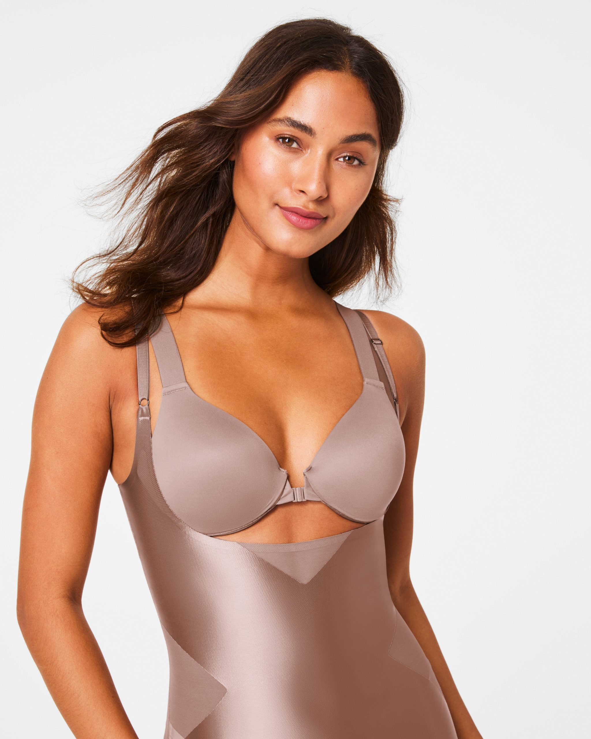 SPANXshape? Satin-X? Open-Bust Mid-Thigh Bodysuit | Cafe Au Lait - Image 5