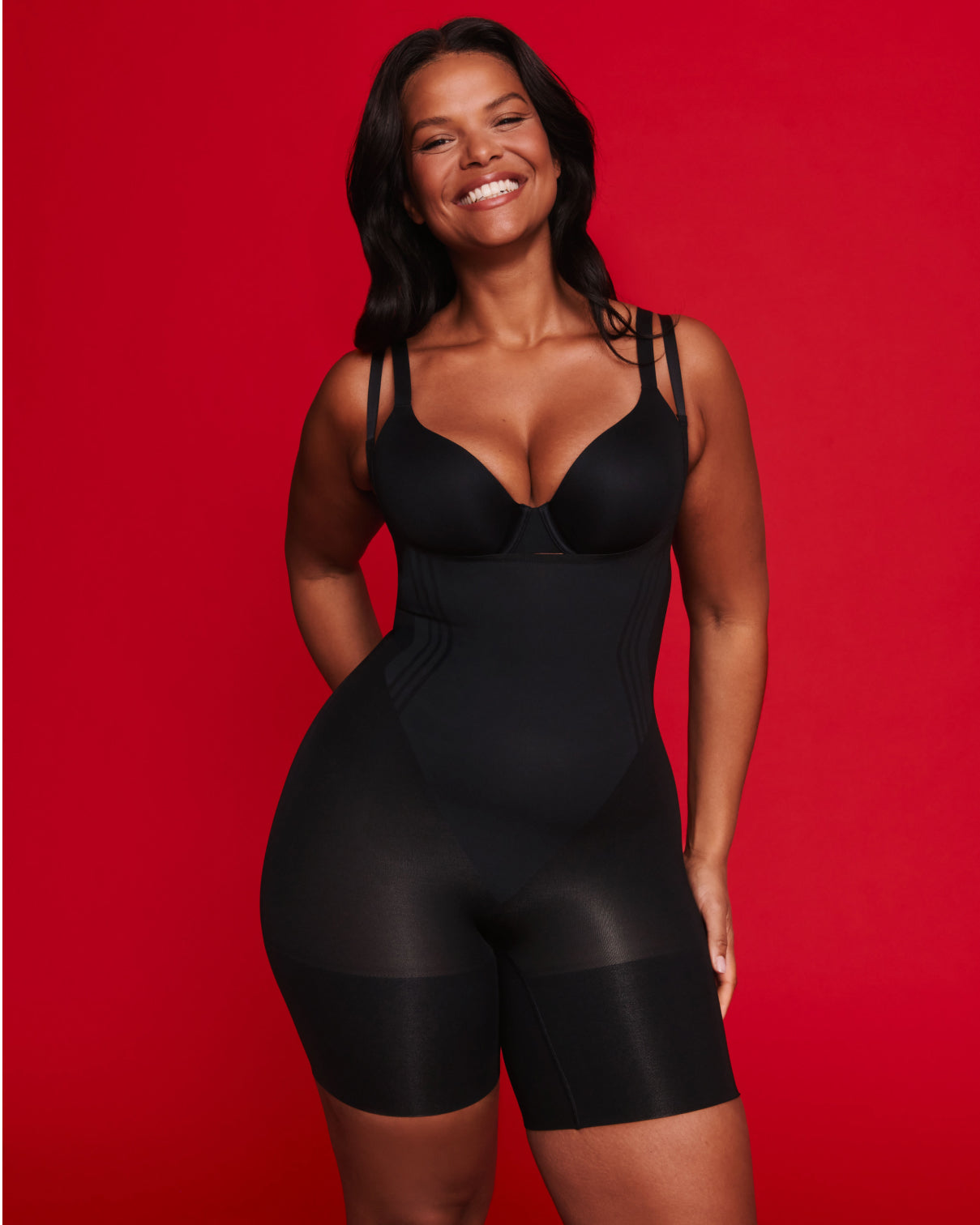SPANXsculpt? GoFigure Open-Bust Mid-Thigh Bodysuit | Very Black