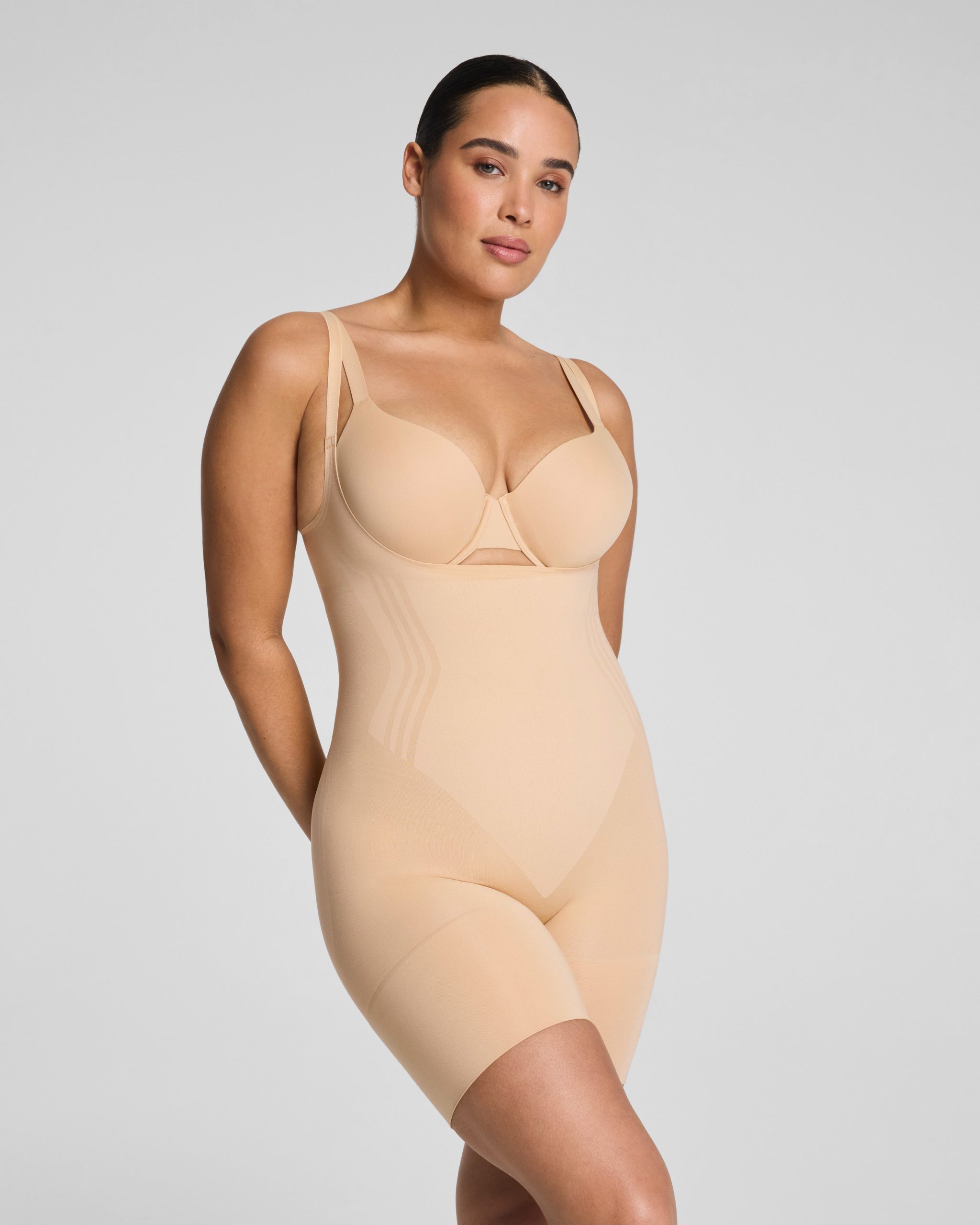SPANXsculpt? GoFigure Open-Bust Mid-Thigh Bodysuit | Honey