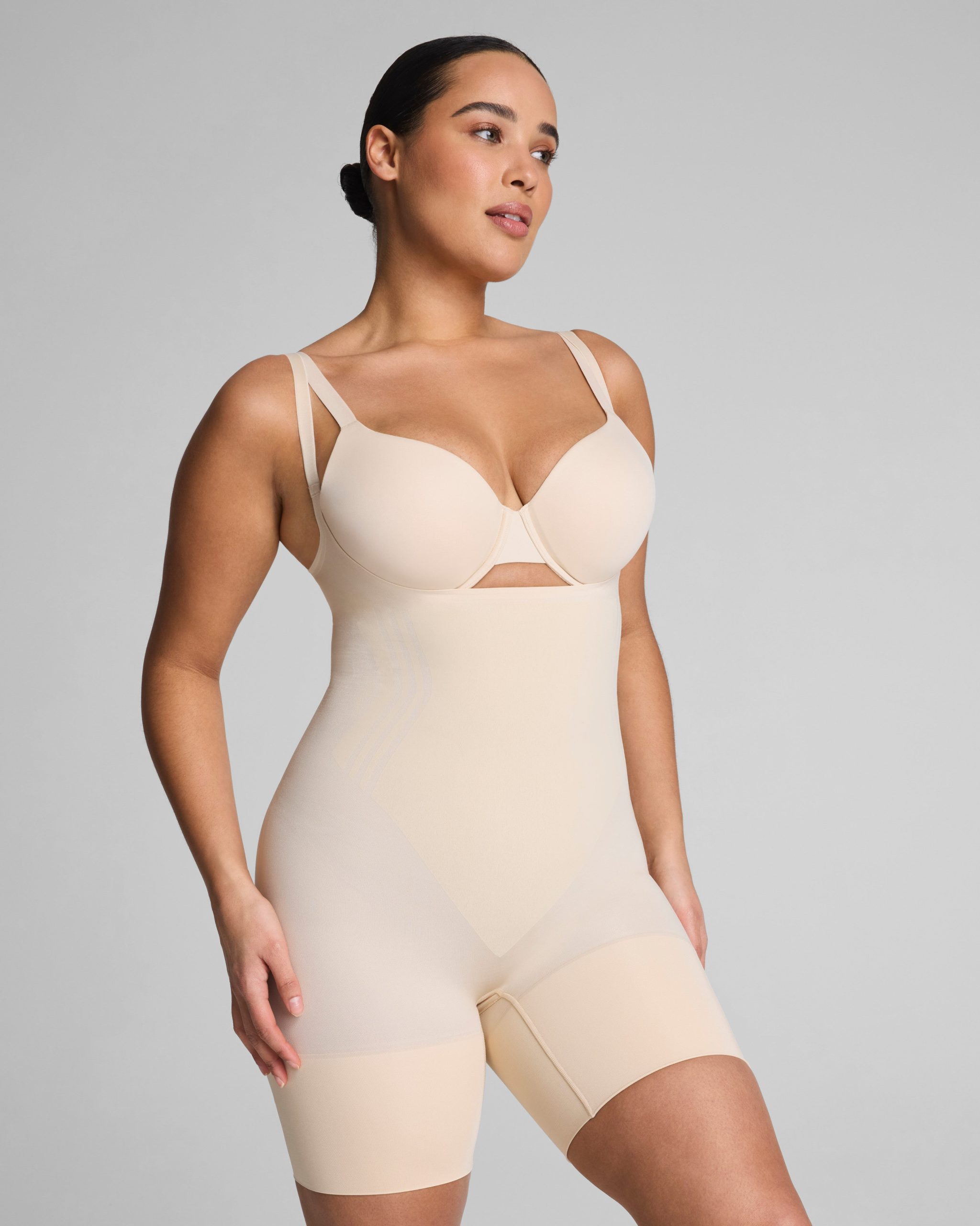 SPANXsculpt? GoFigure Open-Bust Mid-Thigh Bodysuit | Toasted Coconut