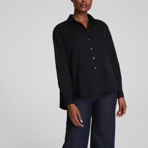 SPANX? Poplin Oversized Button-Up Shirt | Classic Black