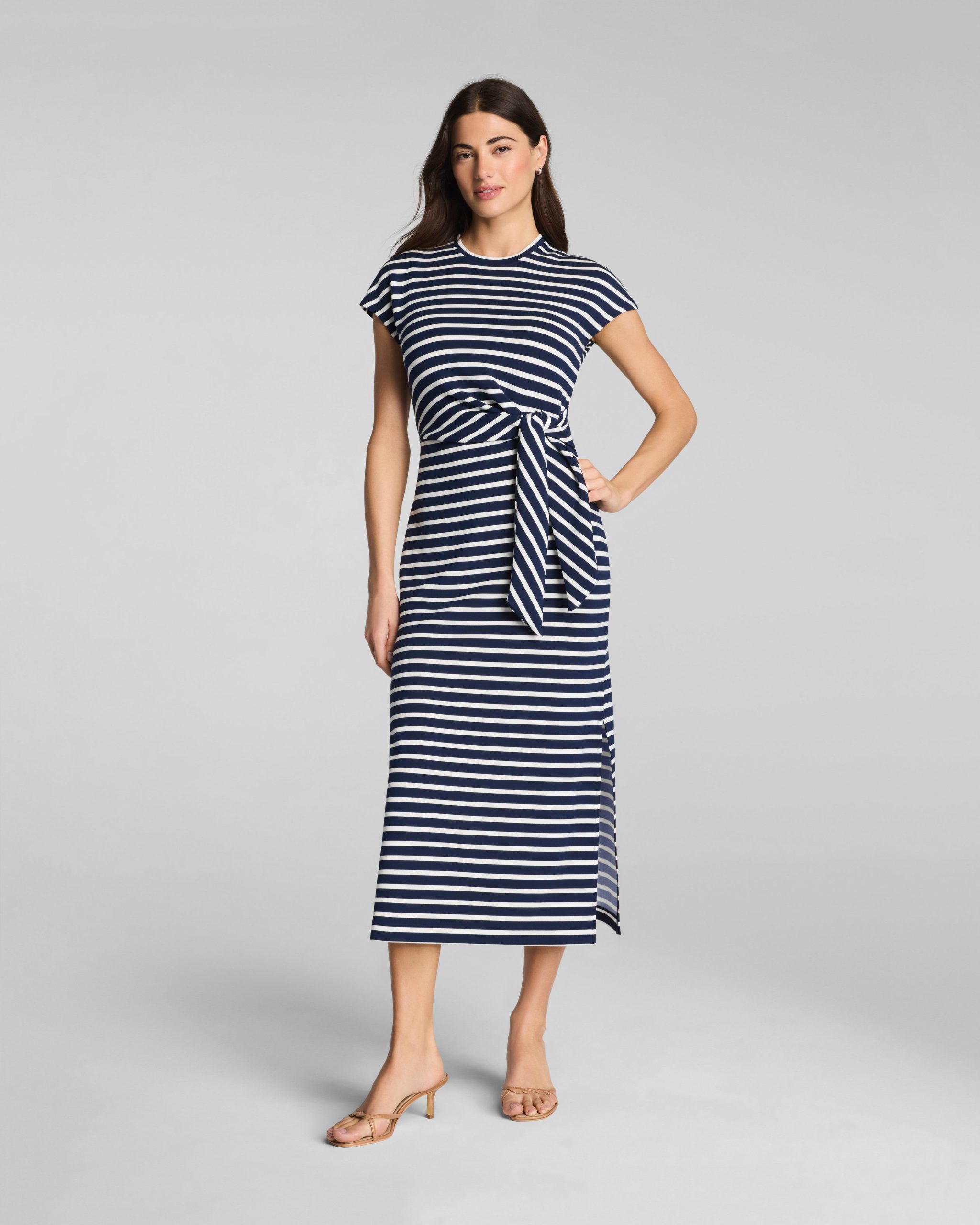 SPANX? AirEssentials Tie-Waist Maxi Dress | Timeless Navy/Powder Stripe