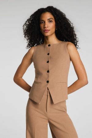 SPANX? WellSuited Tailored Button-Down Vest | Camel Heather