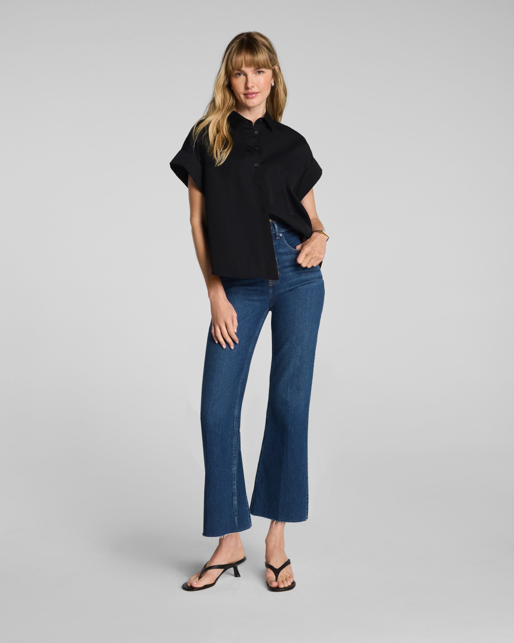 SPANX? Poplin Oversized Short Sleeve Button Down | Classic Black - Image 3