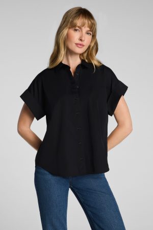 SPANX? Poplin Oversized Short Sleeve Button Down | Classic Black
