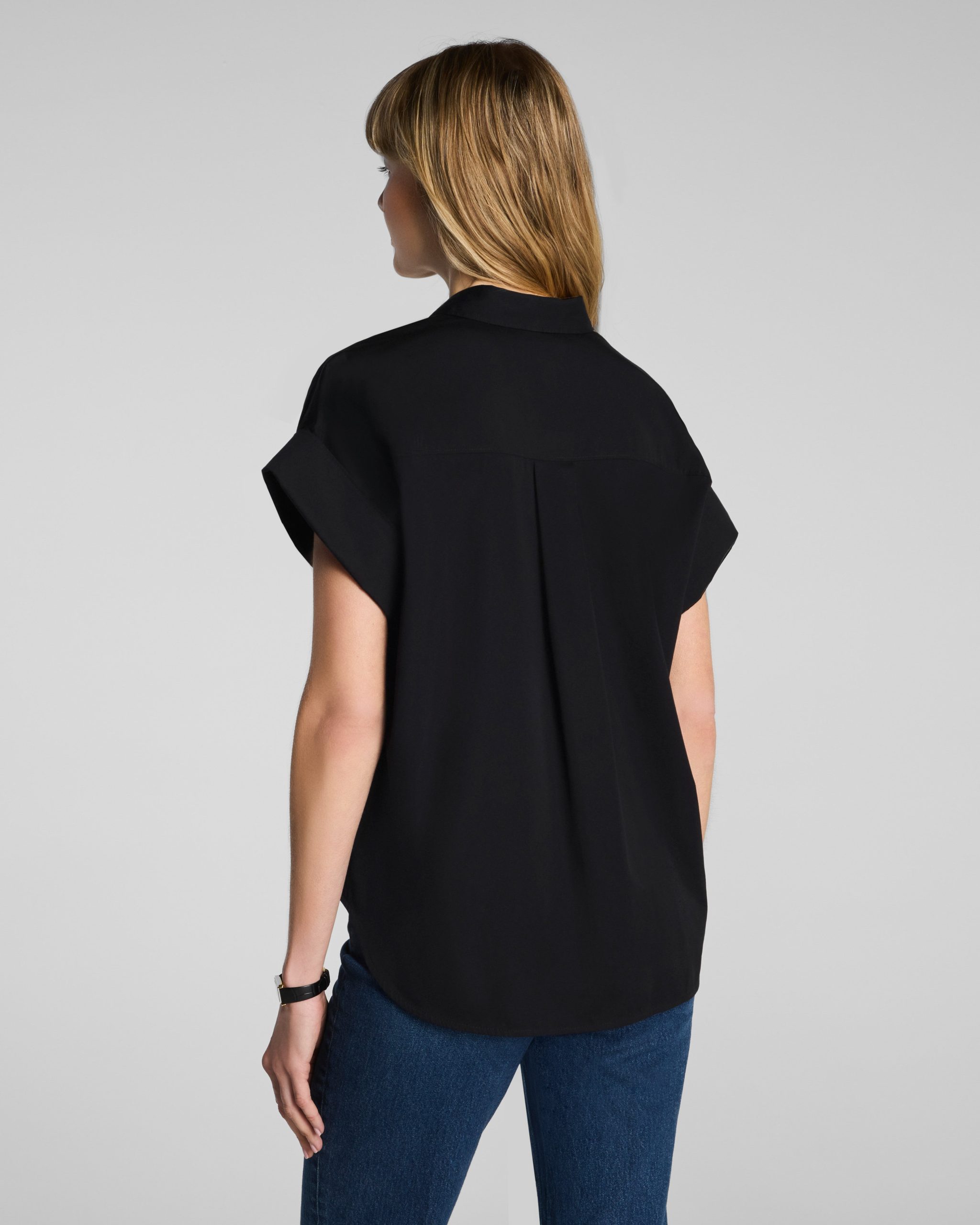 SPANX? Poplin Oversized Short Sleeve Button Down | Classic Black - Image 2