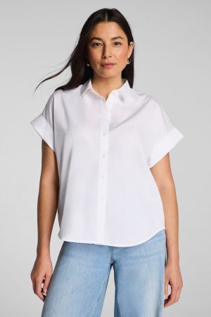SPANX? Poplin Oversized Short Sleeve Button Down | Classic White