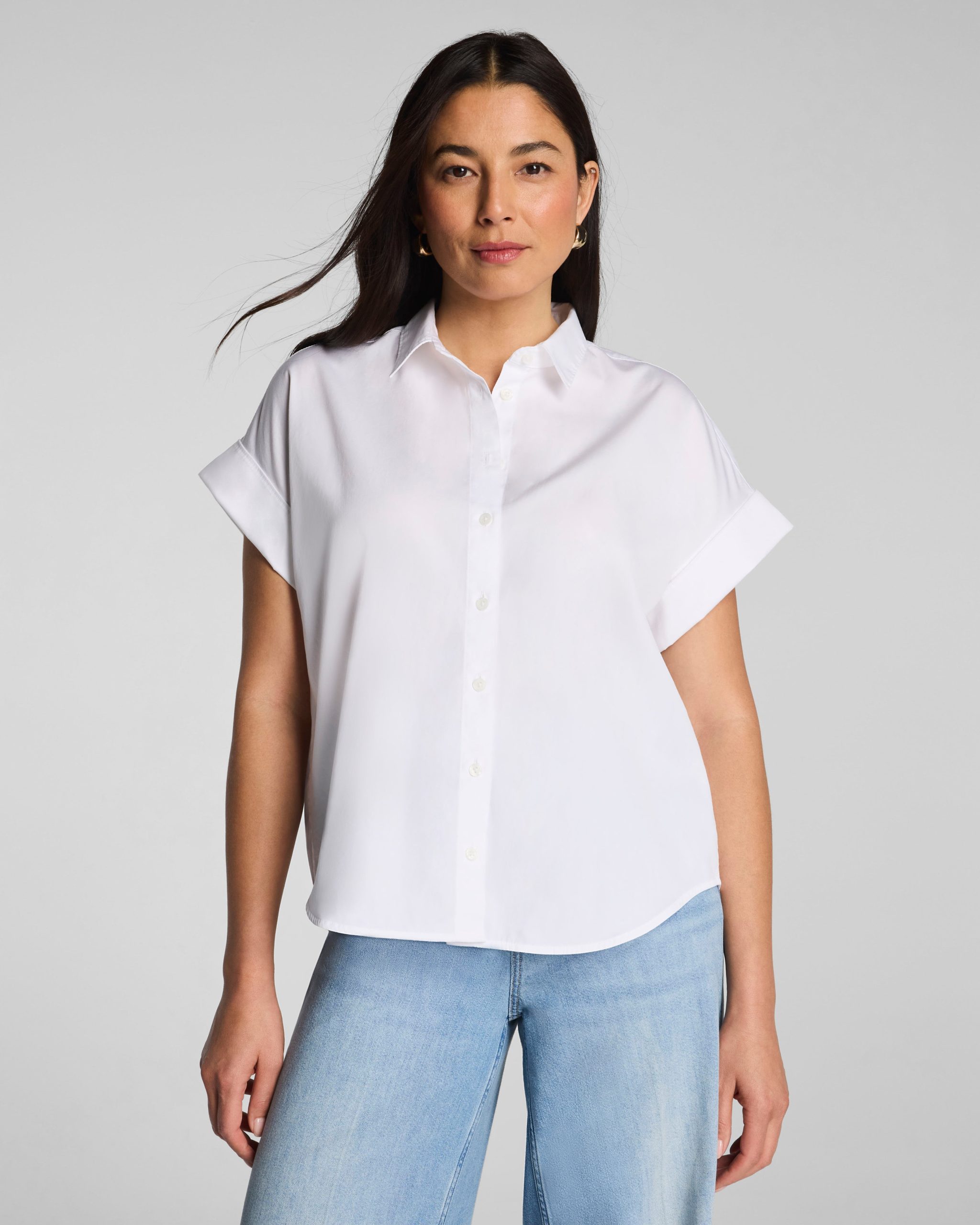 SPANX? Poplin Oversized Short Sleeve Button Down | Classic White