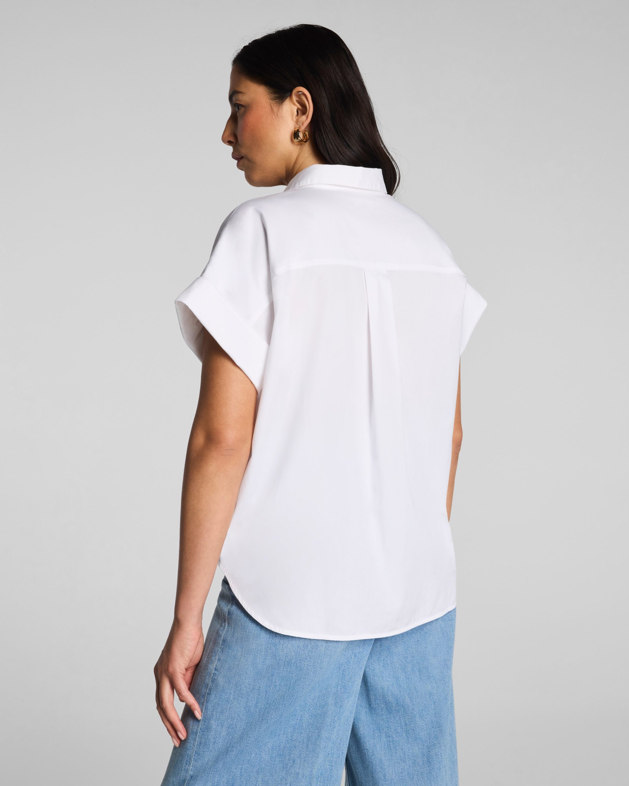 SPANX? Poplin Oversized Short Sleeve Button Down | Classic White - Image 2