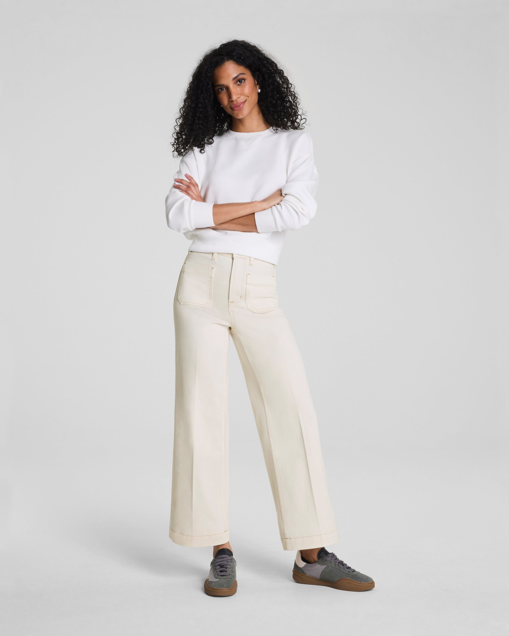 SPANXshape? Authentic 360 Cropped Wide Leg Jeans with Patch Pockets | Alabaster