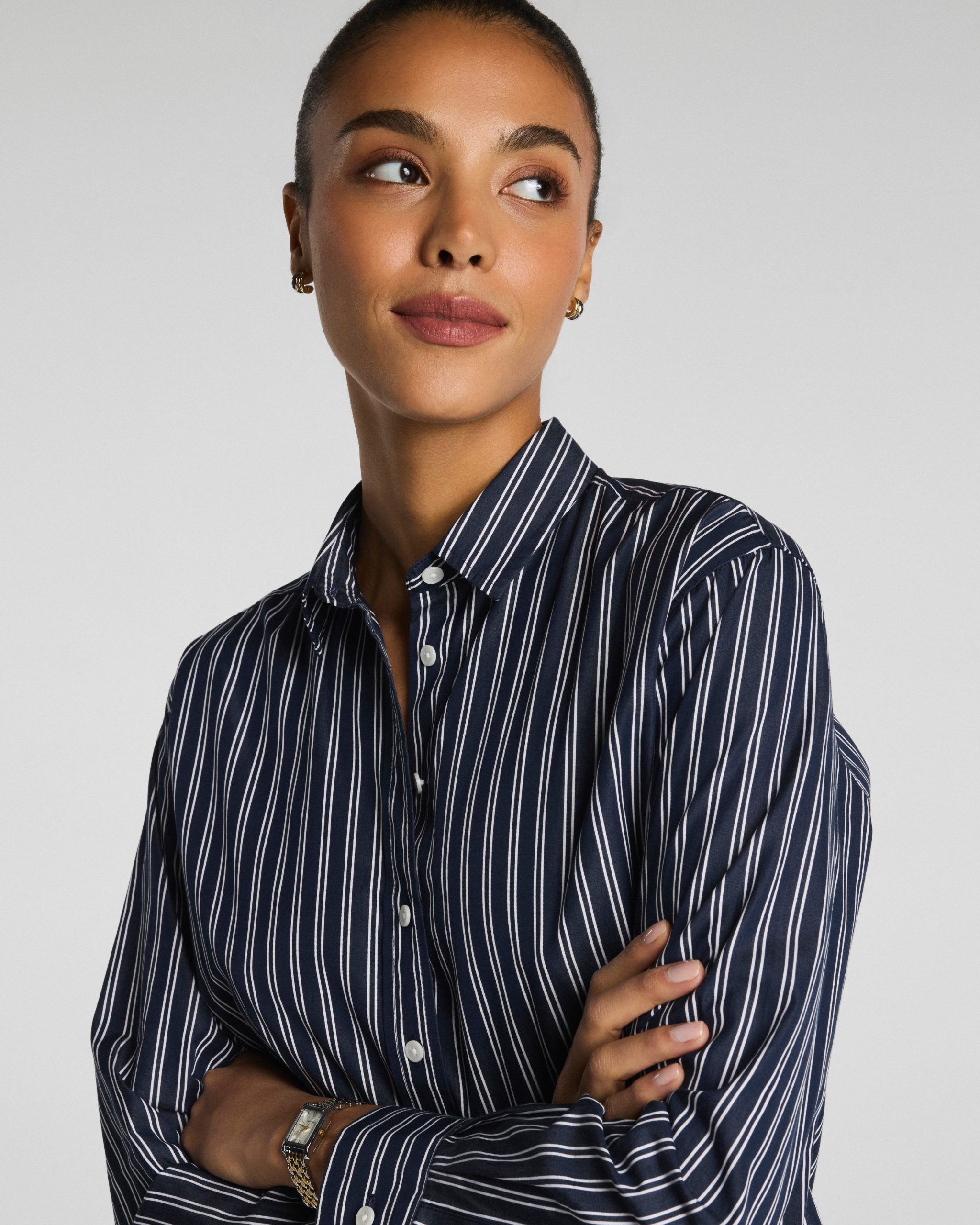 SPANX? Poplin Oversized Button-Up Shirt | Timeless Navy/Classic White - Image 3