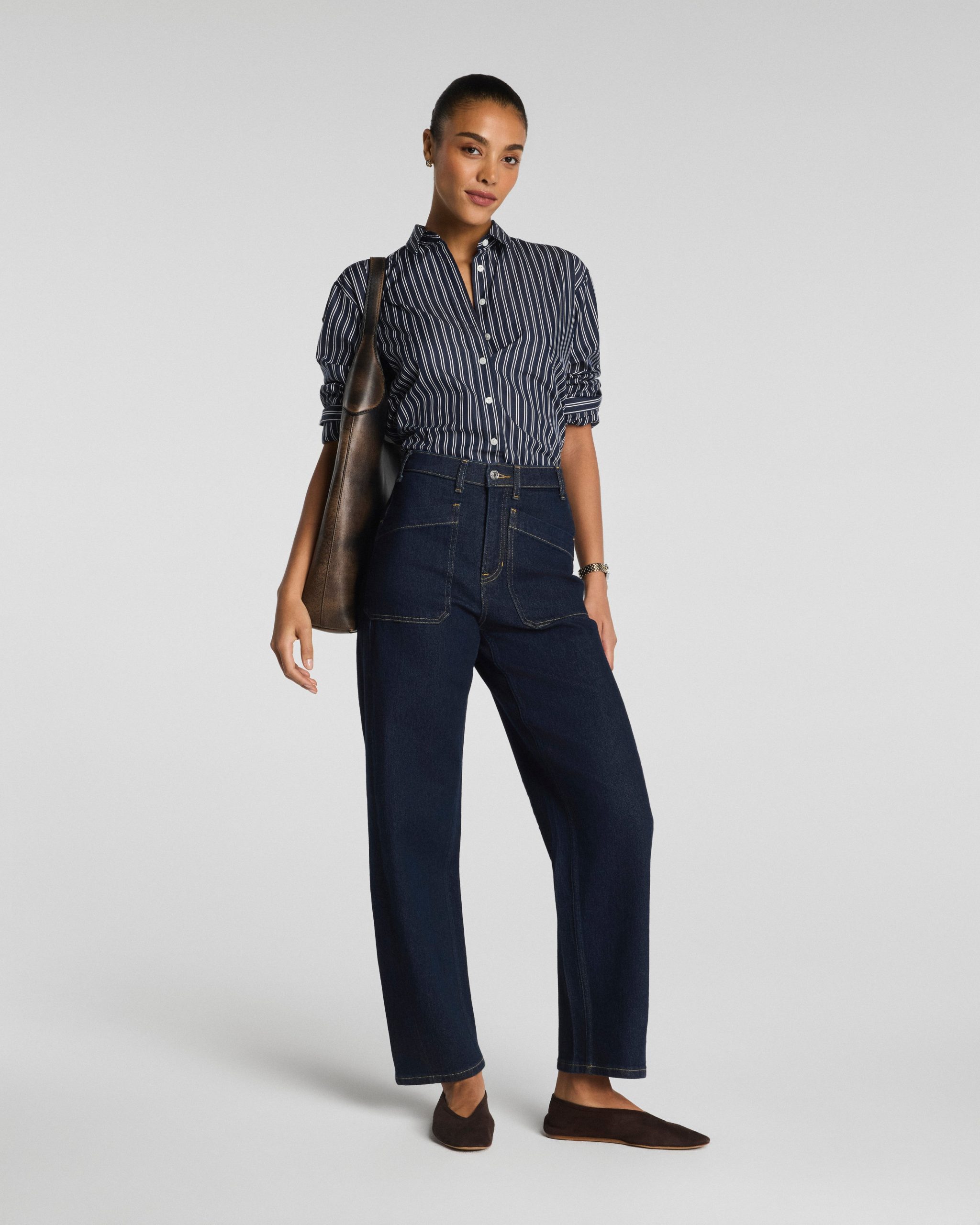 SPANX? Poplin Oversized Button-Up Shirt | Timeless Navy/Classic White - Image 4