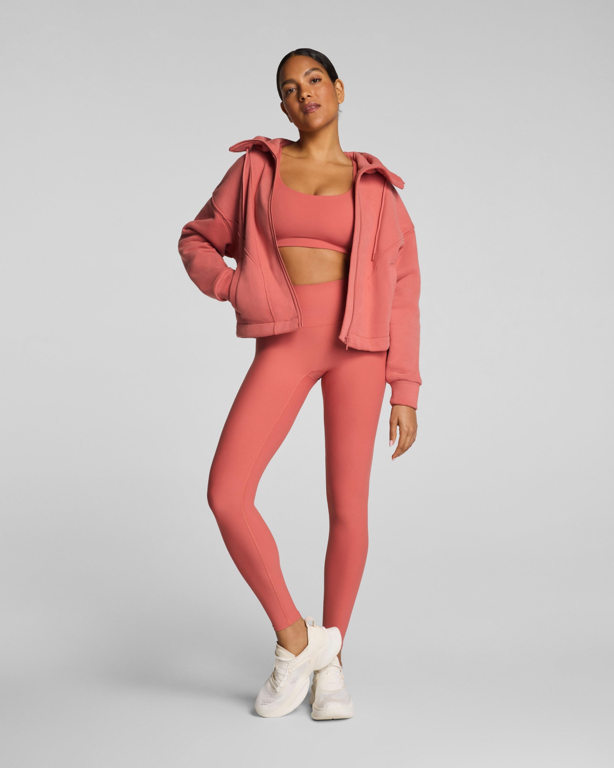 SPANX? BoostUp Cotton Fleece Full Zip Hoodie | Clay - Image 3