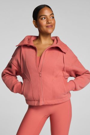 SPANX? BoostUp Cotton Fleece Full Zip Hoodie | Clay