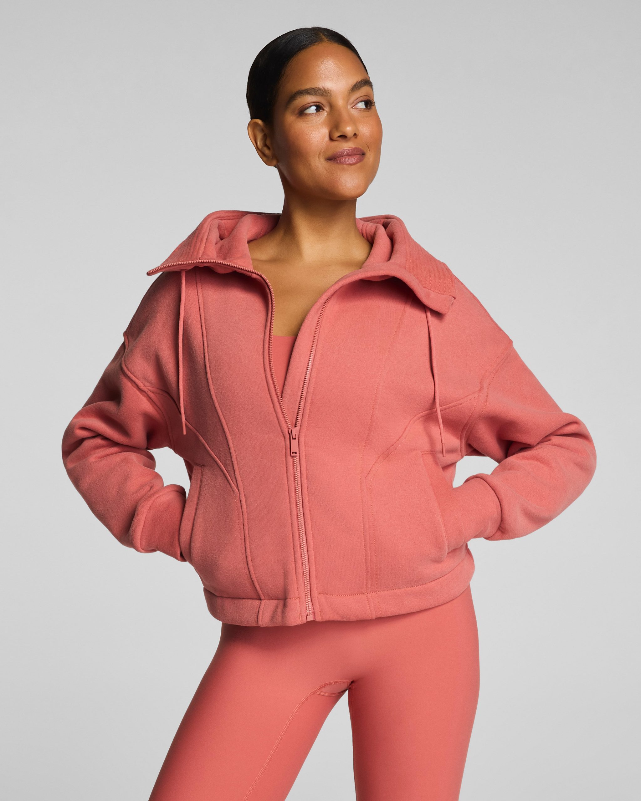SPANX? BoostUp Cotton Fleece Full Zip Hoodie | Clay