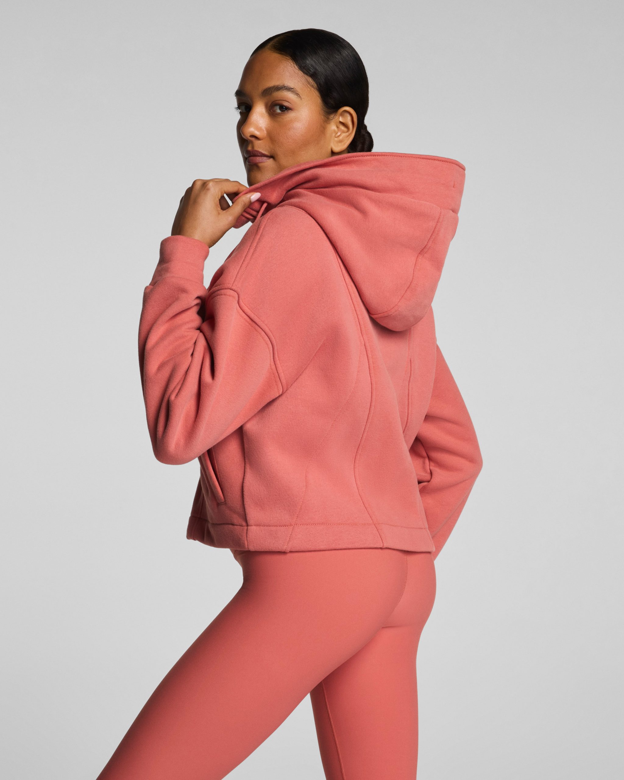 SPANX? BoostUp Cotton Fleece Full Zip Hoodie | Clay - Image 2