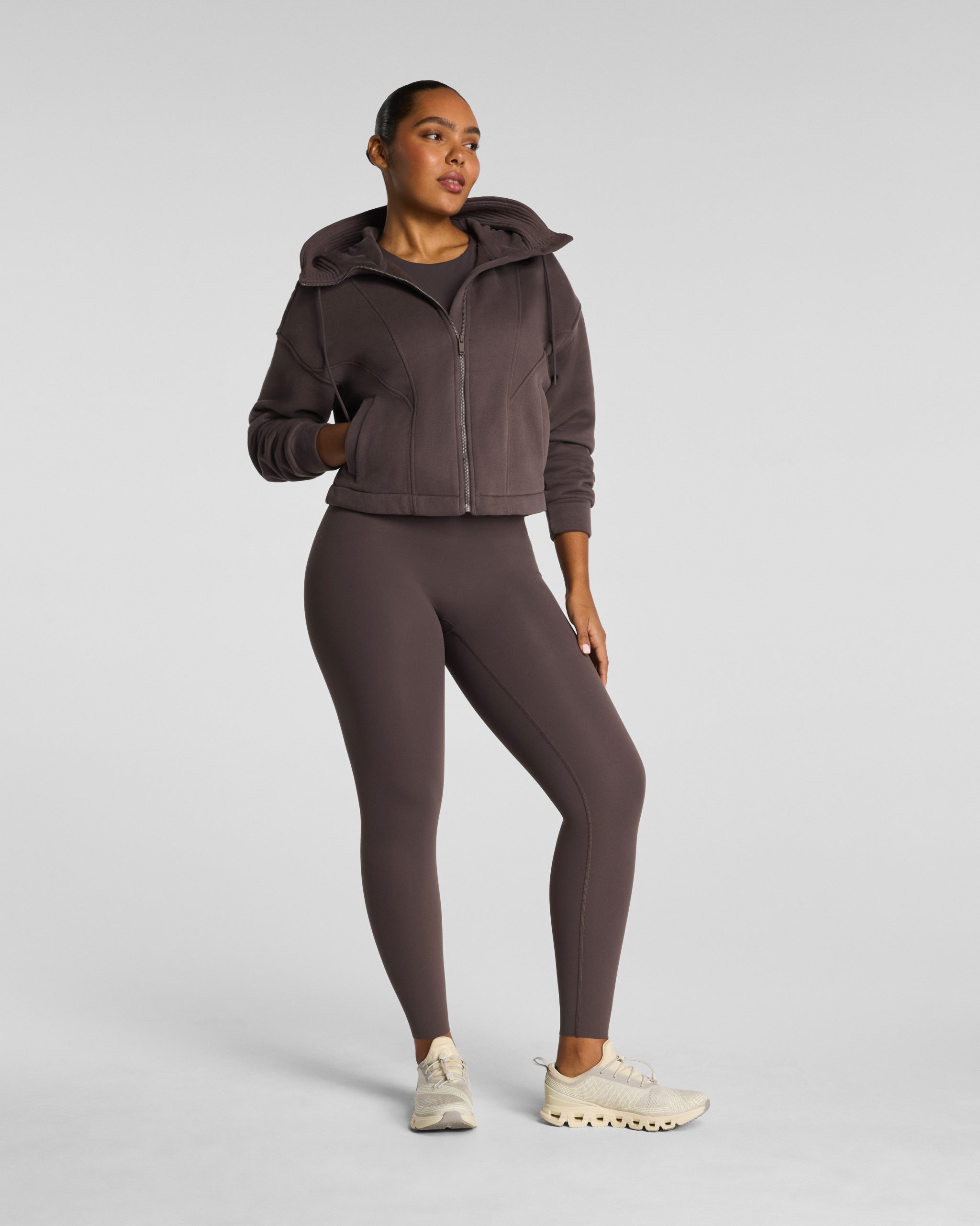 SPANX? BoostUp Cotton Fleece Full Zip Hoodie | Dark Cacao - Image 4