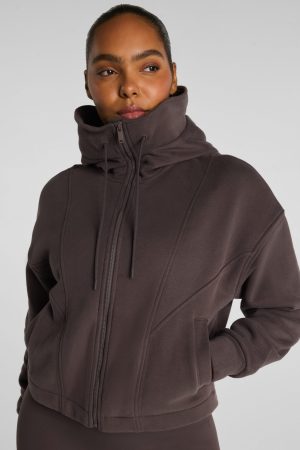 SPANX? BoostUp Cotton Fleece Full Zip Hoodie | Dark Cacao