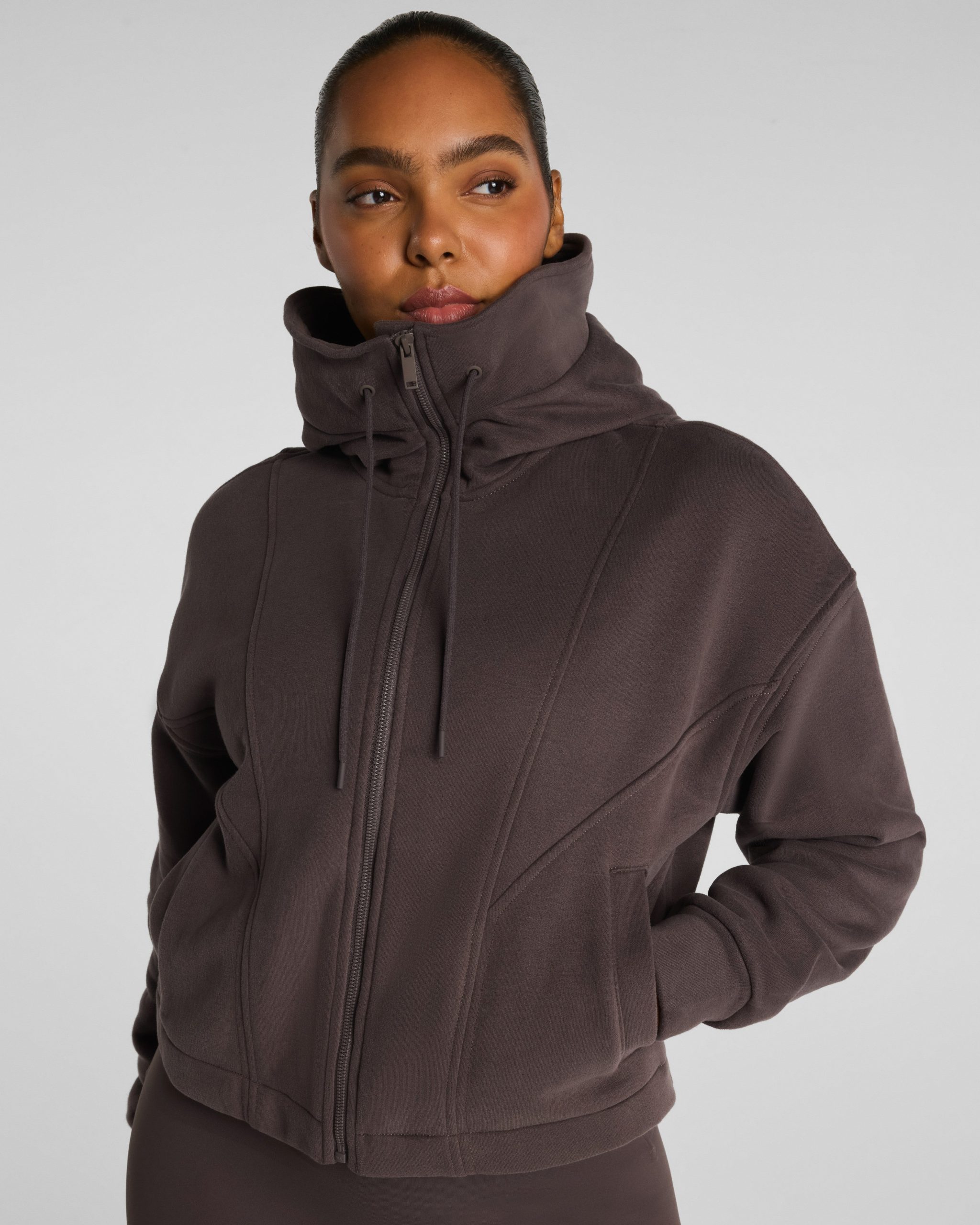 SPANX? BoostUp Cotton Fleece Full Zip Hoodie | Dark Cacao
