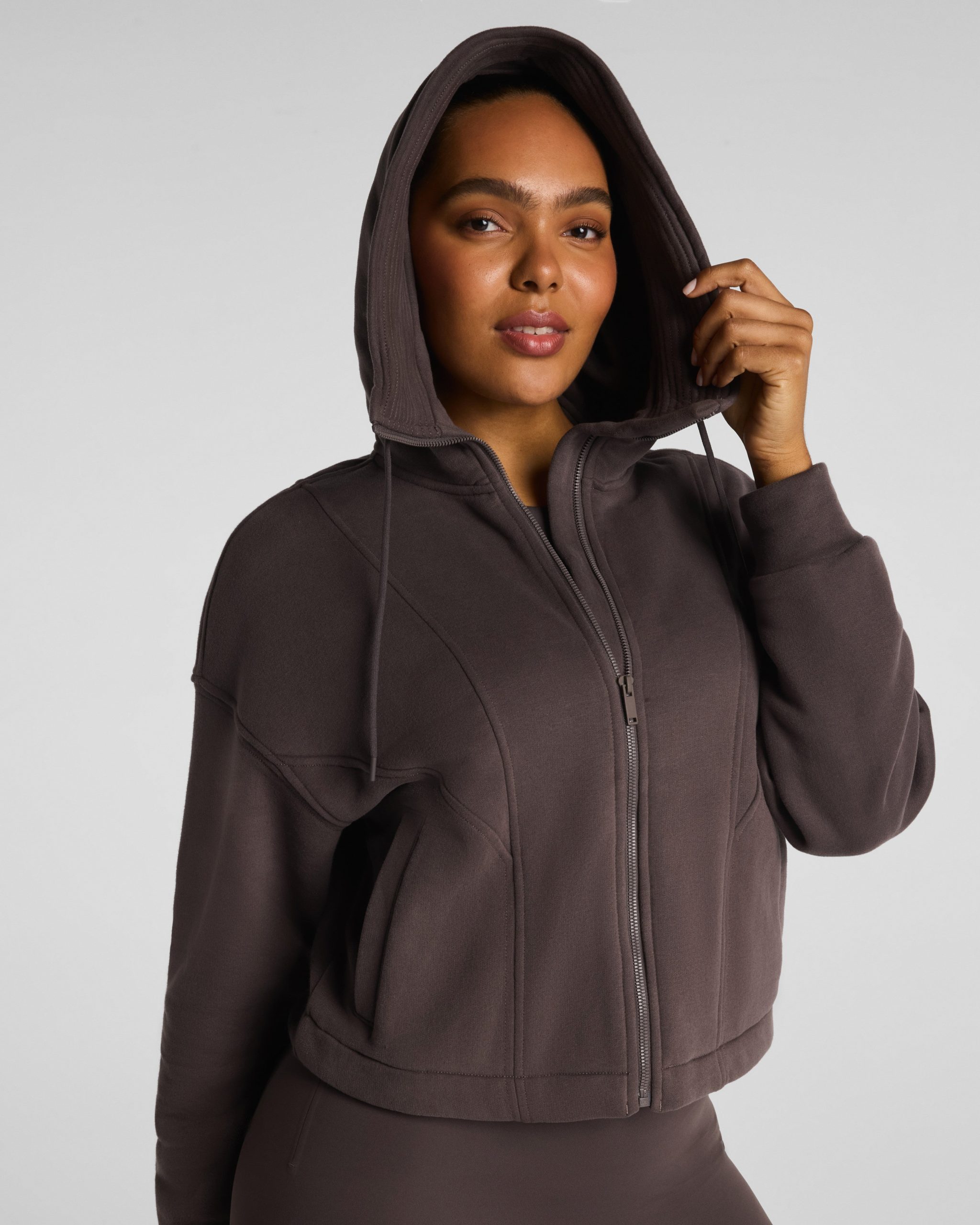 SPANX? BoostUp Cotton Fleece Full Zip Hoodie | Dark Cacao - Image 2