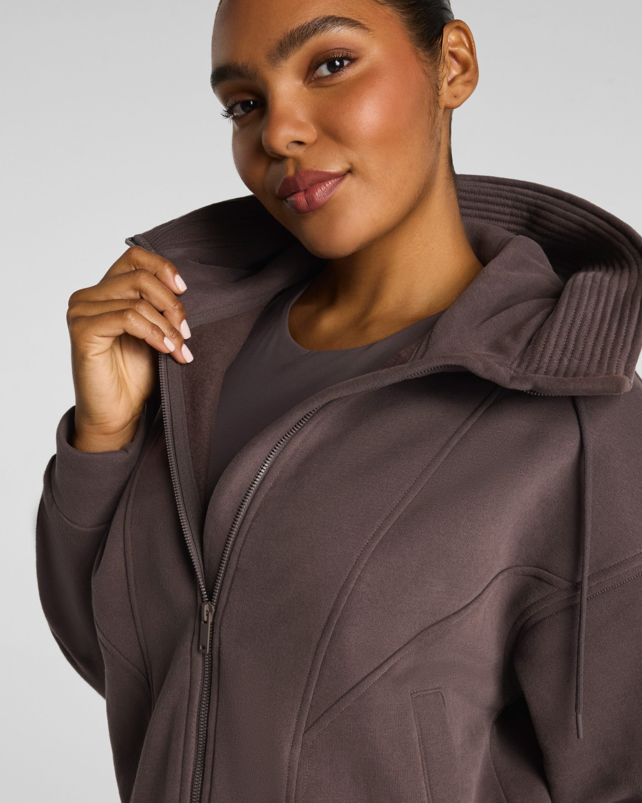 SPANX? BoostUp Cotton Fleece Full Zip Hoodie | Dark Cacao - Image 3