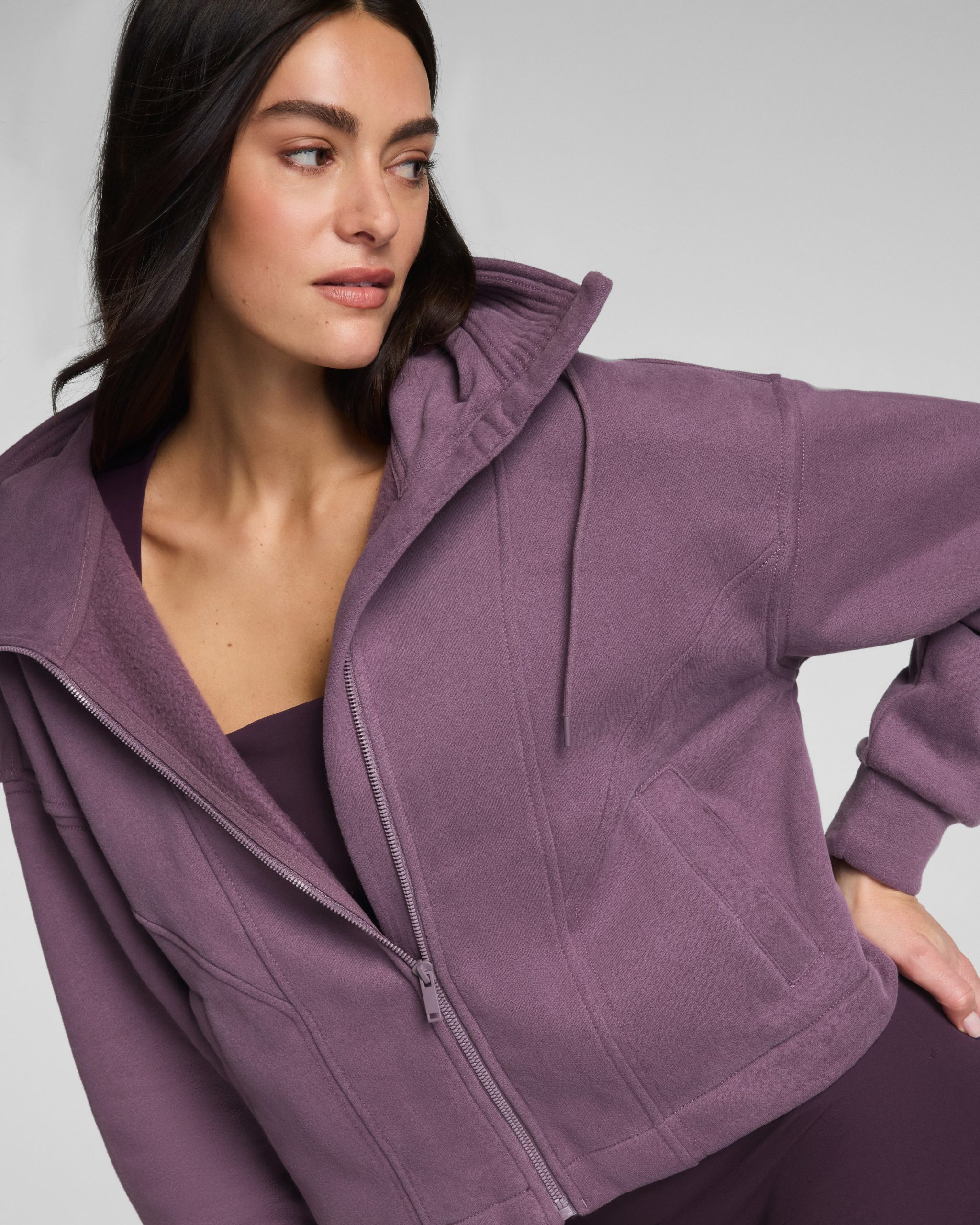 SPANX? BoostUp Cotton Fleece Full Zip Hoodie | Prune - Image 3