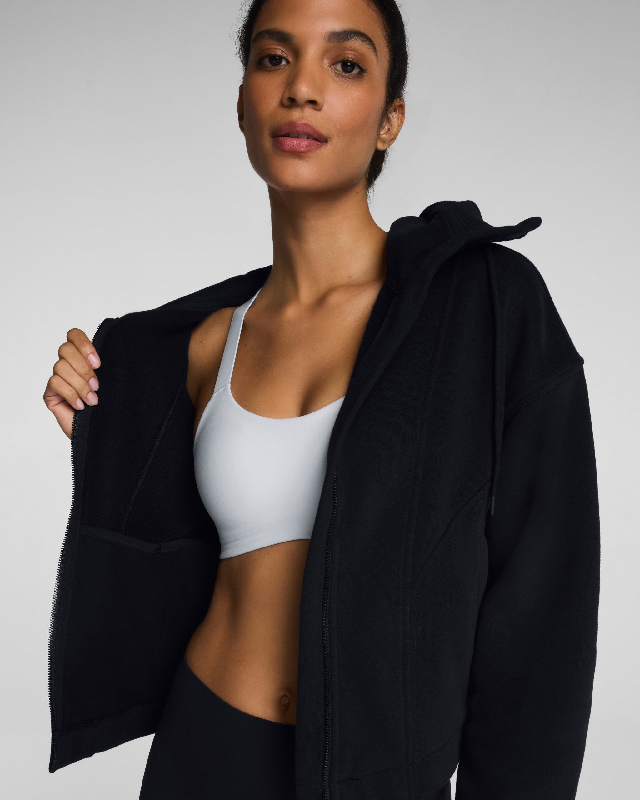 SPANX? BoostUp Cotton Fleece Full Zip Hoodie | Very Black