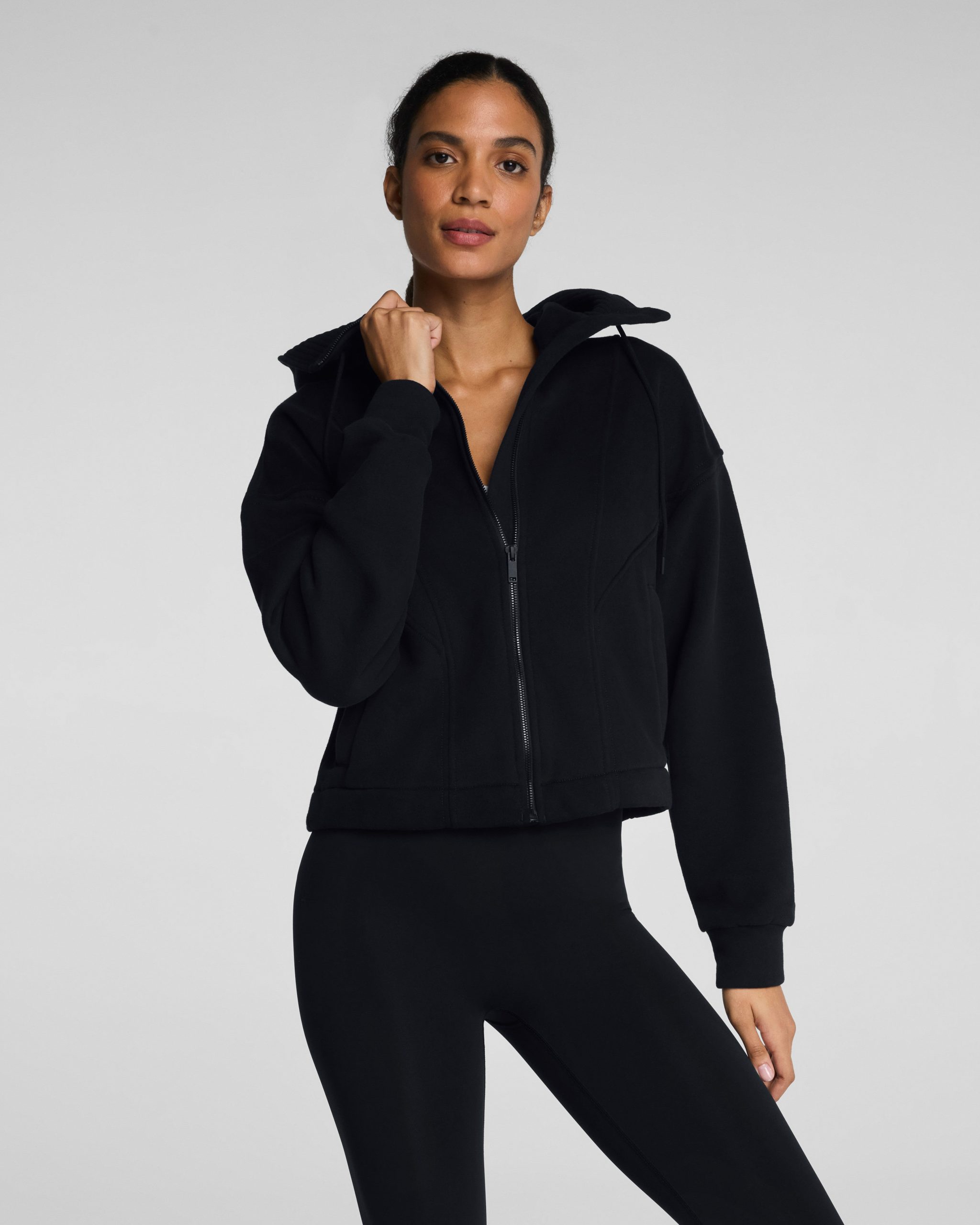 SPANX? BoostUp Cotton Fleece Full Zip Hoodie | Very Black - Image 3