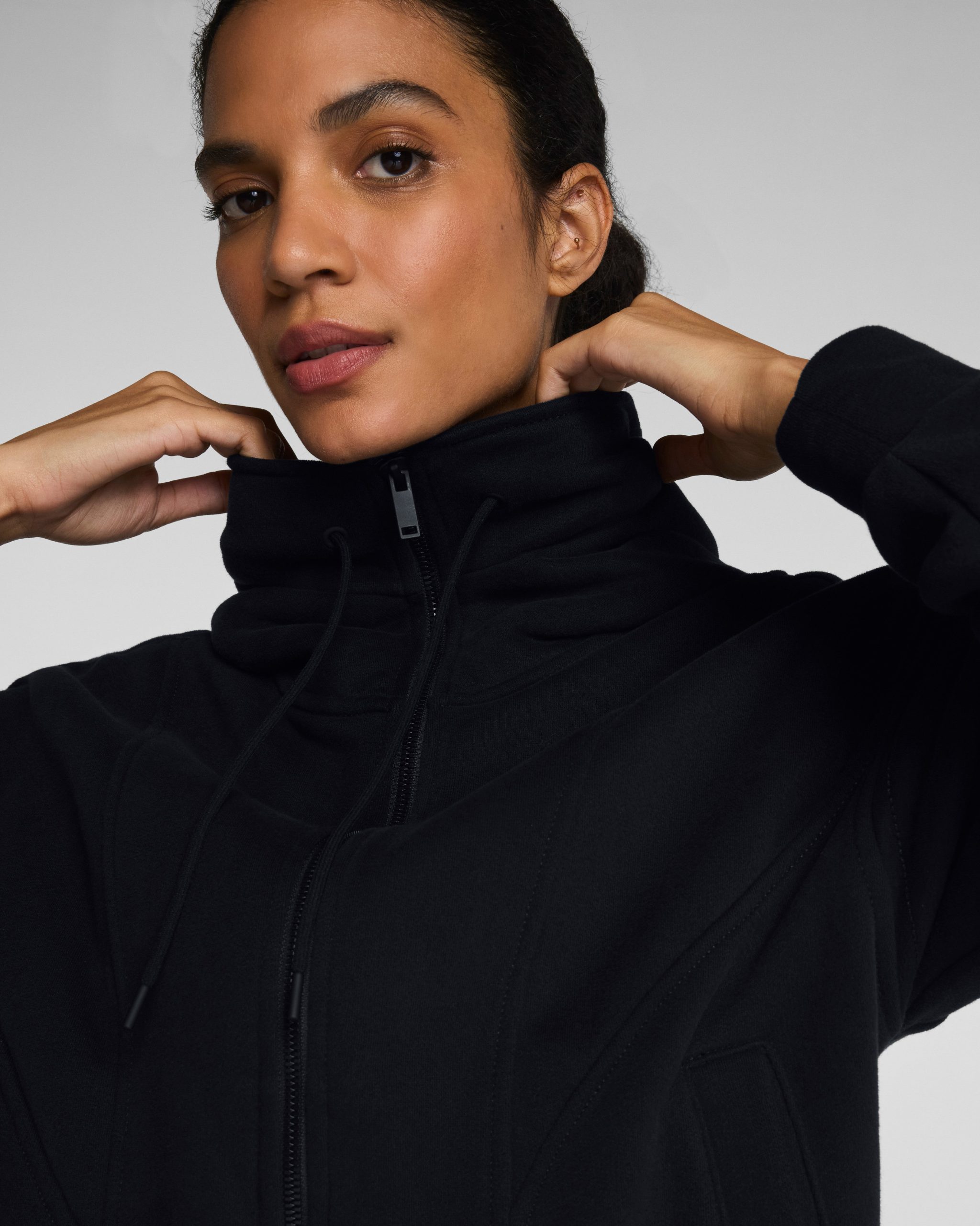 SPANX? BoostUp Cotton Fleece Full Zip Hoodie | Very Black - Image 4