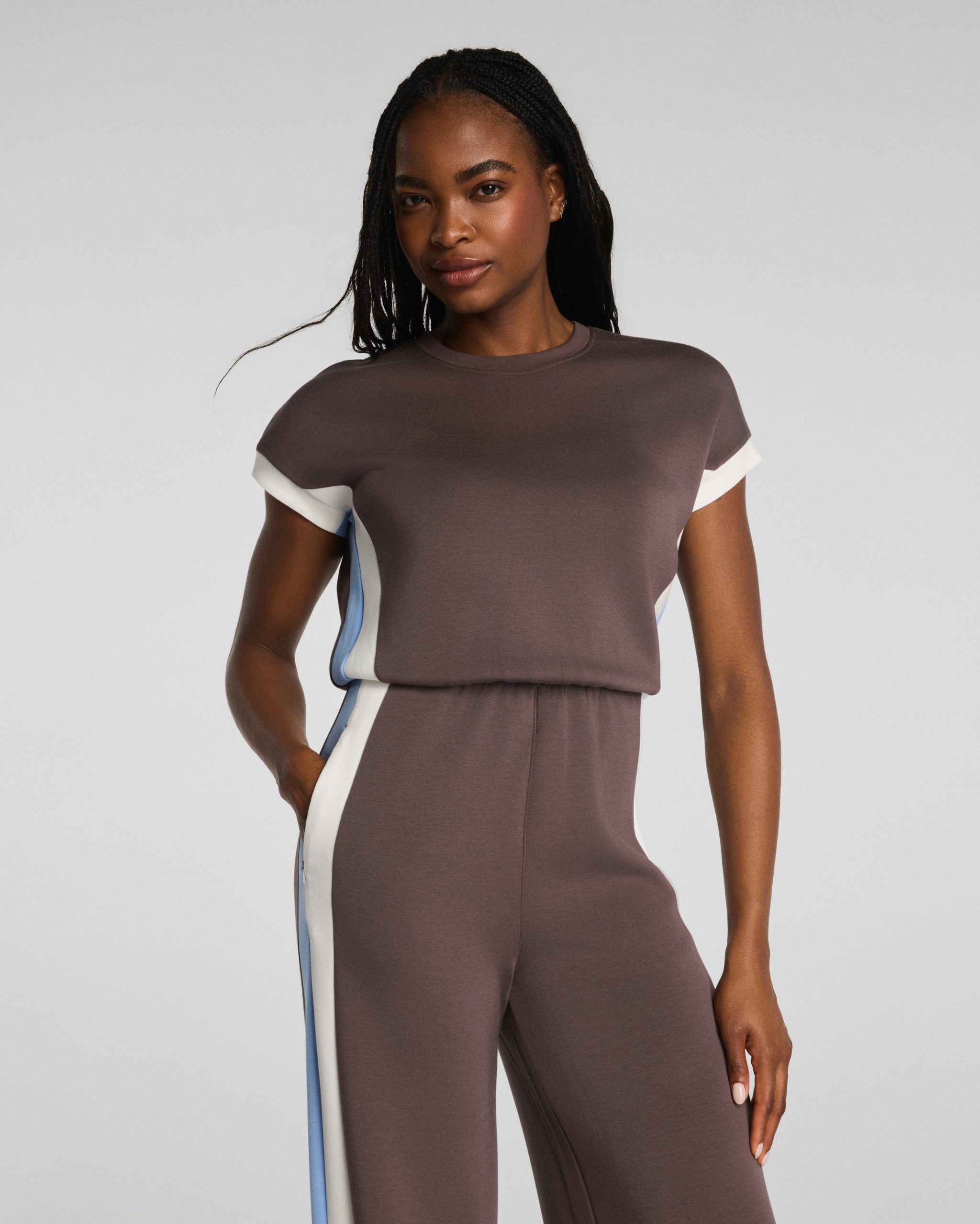 SPANX AirEssentials? Colorblock Jumpsuit | Dark Cacao Stripe - Image 5