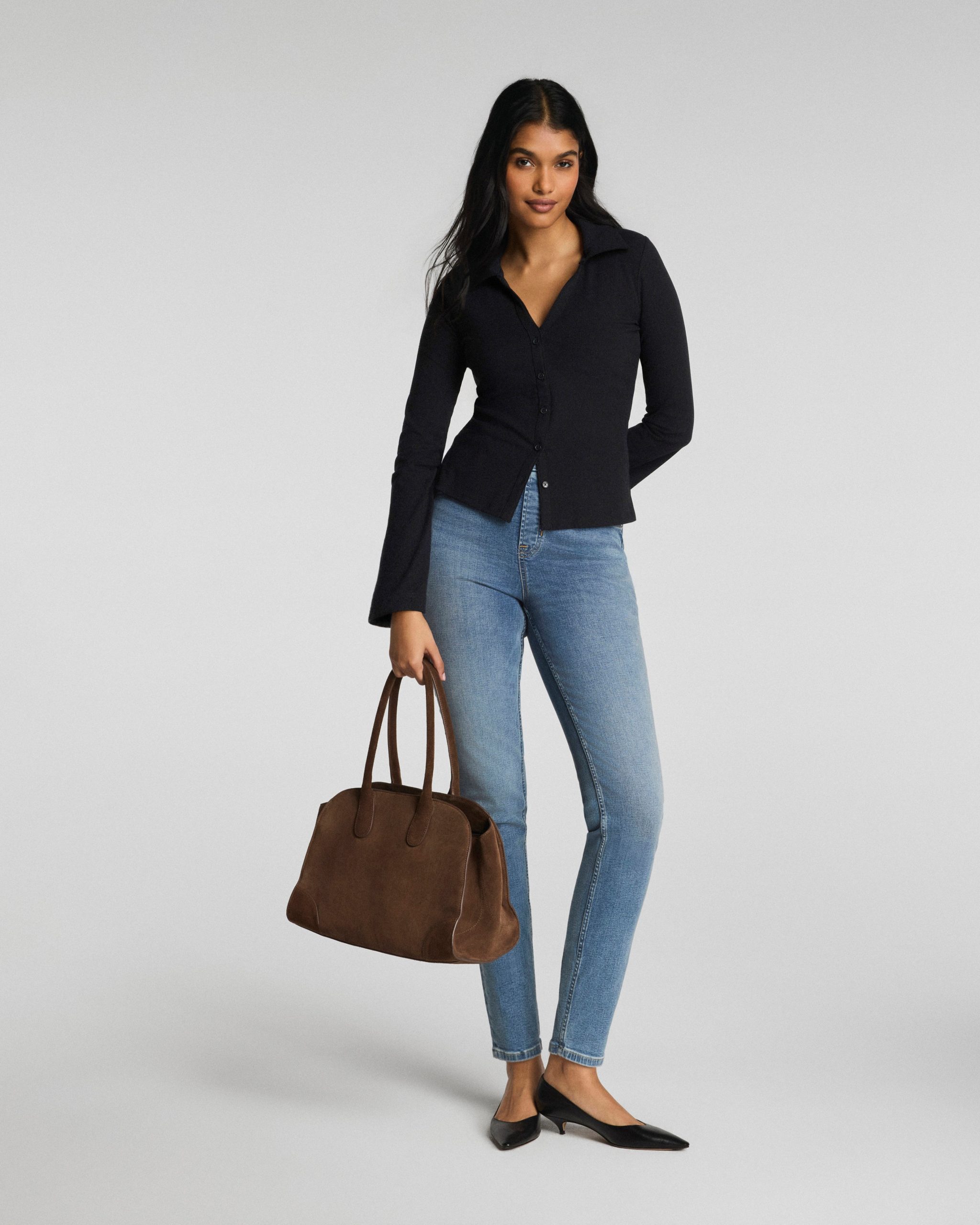 SPANX? Ribbed Knit Button Down | Classic Black - Image 4
