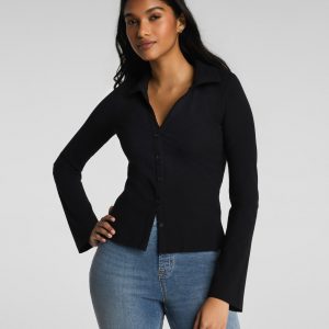 SPANX? Ribbed Knit Button Down | Classic Black