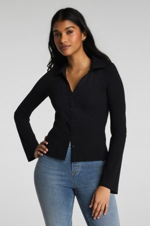 SPANX? Ribbed Knit Button Down | Classic Black