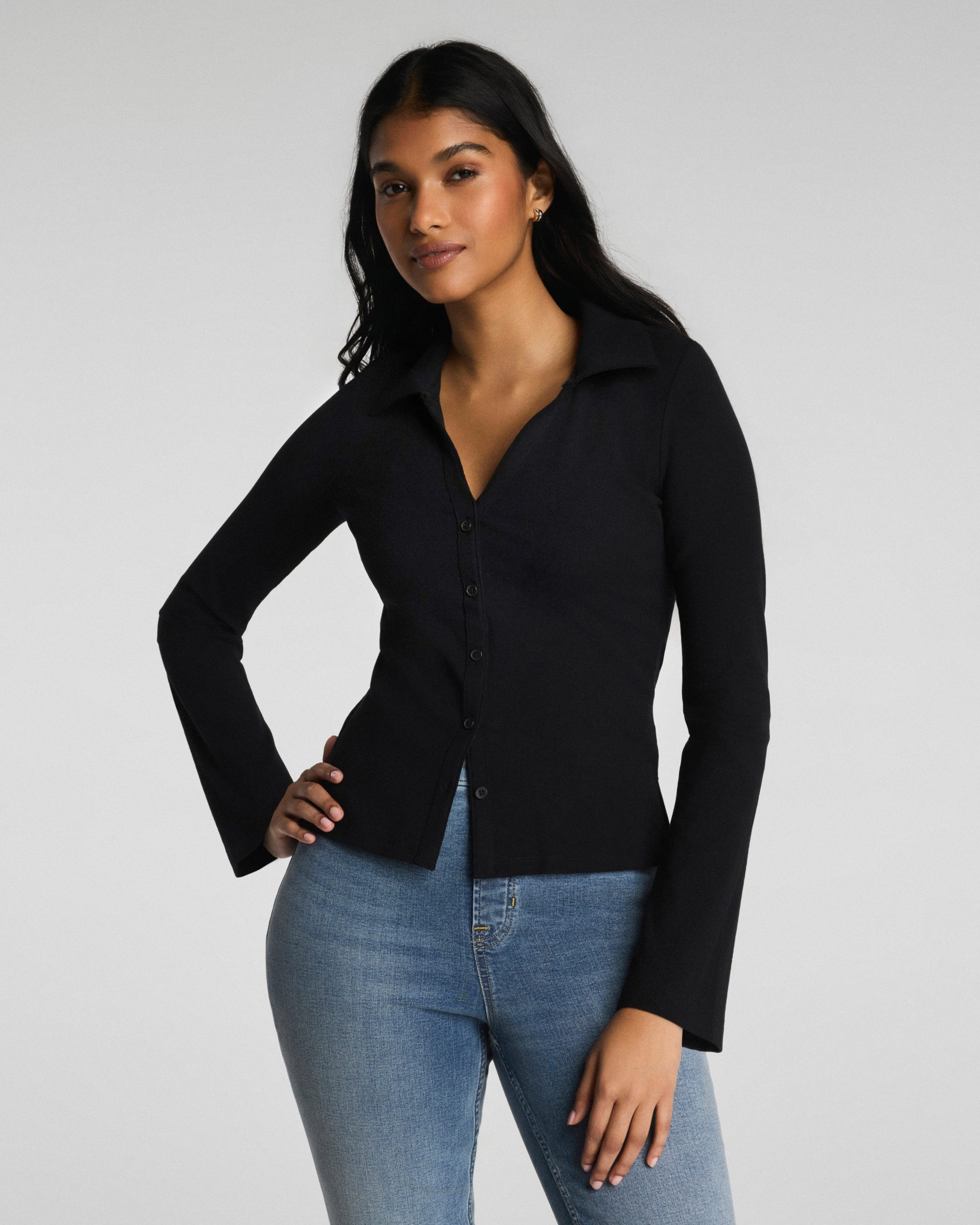 SPANX? Ribbed Knit Button Down | Classic Black